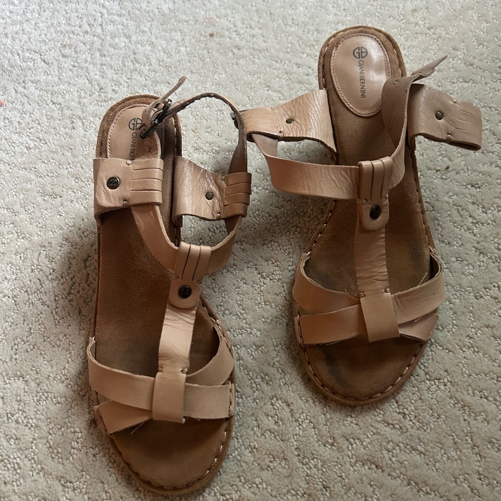 Gianni Bini Tan Leather Sandals with Strappy Design